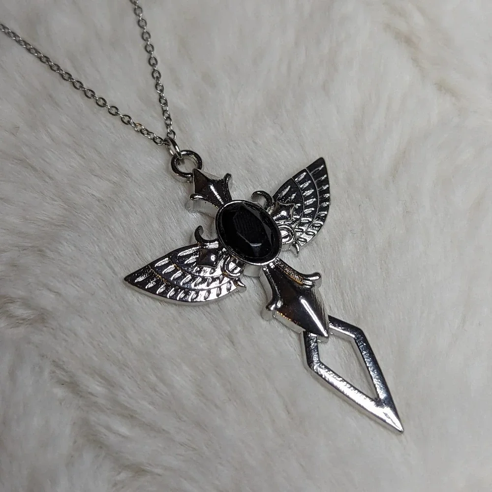 Winged Large Cross Charm With Stainless Steel Chain